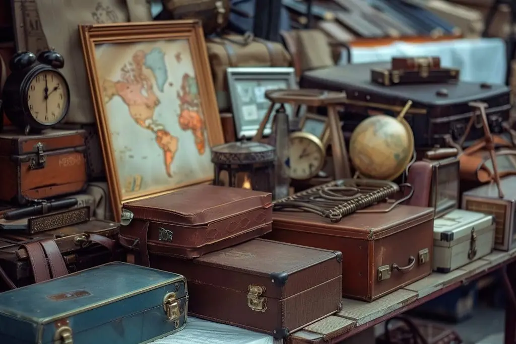 Marché aux antiquités avec objets vintage